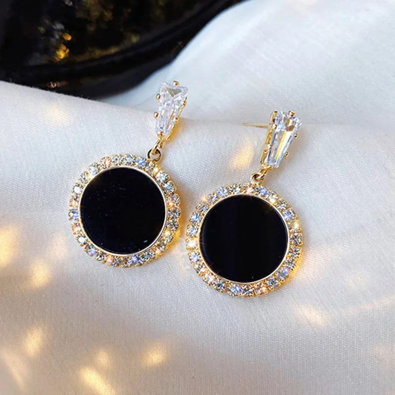 

Trendy Heart Round Shaped Rhinestone Drop Earrings for Women Geometric 2021 Vintage Square Shiny Fashion Jewelry Black Color