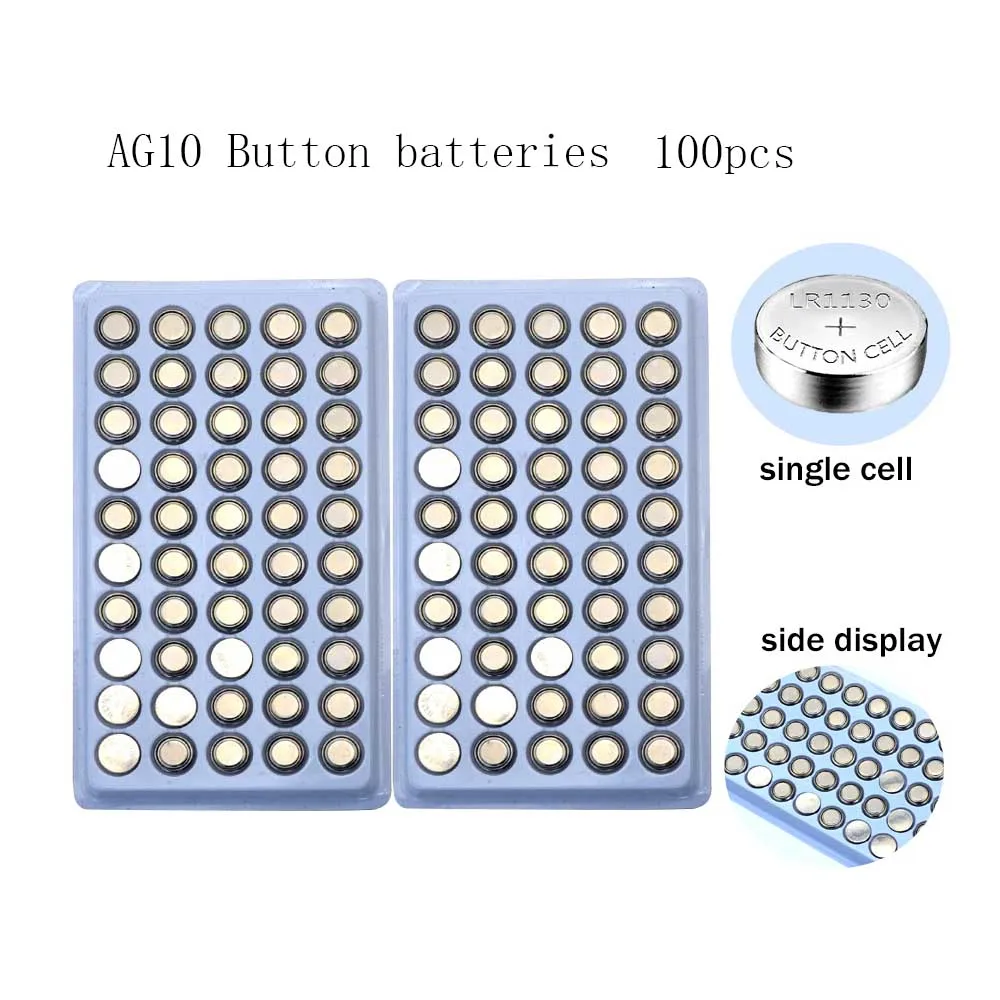 

100PCS AG10 AG 10 LR54 Coin Cell Battery 1.55V Alkaline SR54 389 189 LR1130 SR1130 Button Batteries for Watch Toys Remote