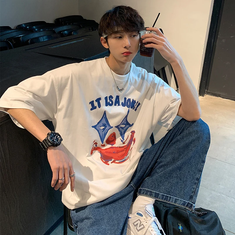 

WHOHOLL T-shirt For Men's Short Sleeve Clown Print Funny Casual T-shirt 2021 Summer Man Women Couples Clothes Oversize Loose