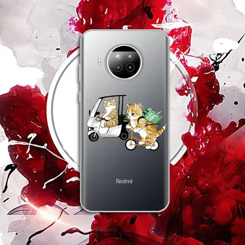 

Cartoon art cat cute painting Phone Case Transparent for Xiaomi Redmi note 10 t 8 9 pro lite 11