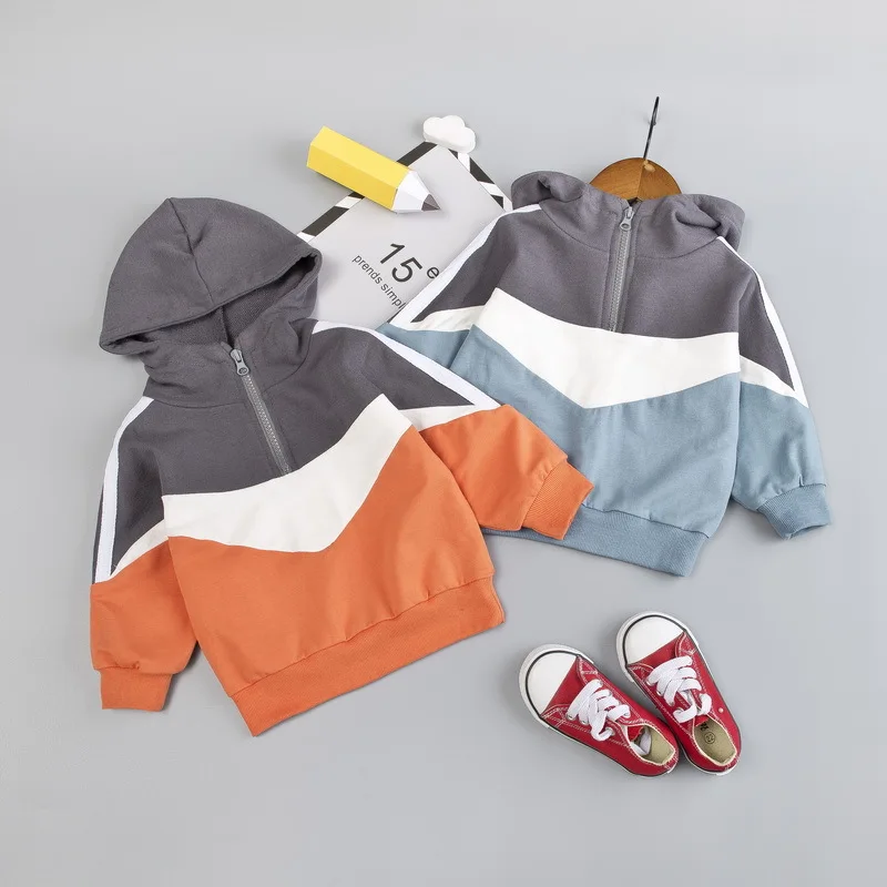 

Hoodie Children's Baby Boy Clothes Autumn Long-Sleeved Color-Blocking Sweatshirt Casual Tops 1-3 Years Old