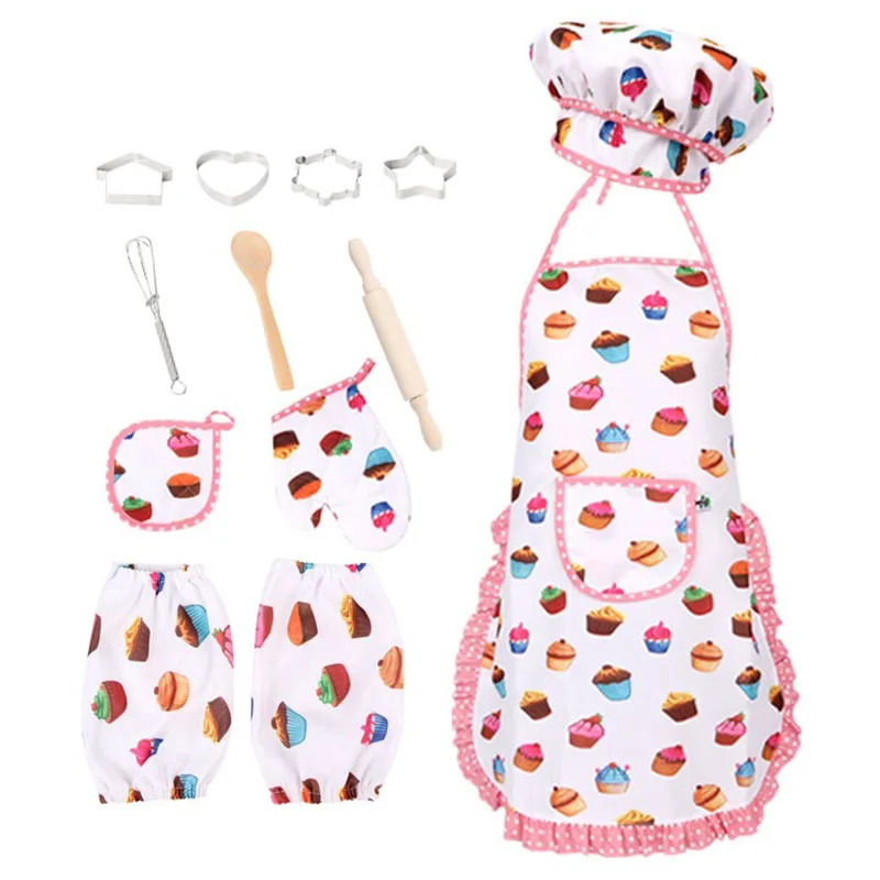 

13PCS Complete Kids Cooking and Baking Set with Apron Chef Hat Gloves and Cutlery Kids Chef Set
