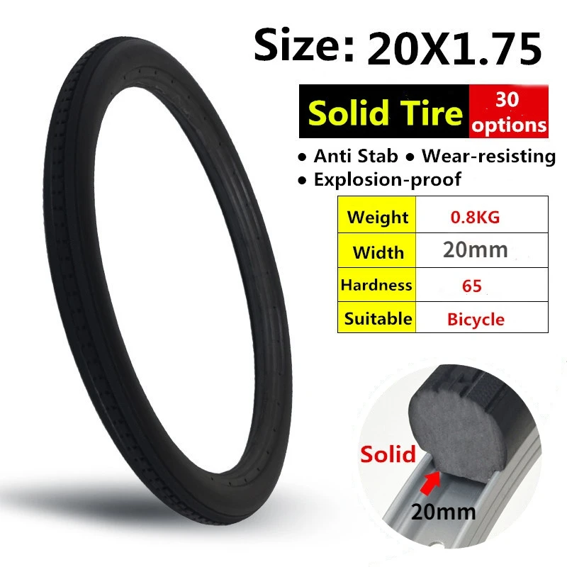 20*1.75 Bicycle Solid Tires 20 Inch 20x1.75 Tires Anti-slip Black Tires Bike Tires Riding BMX Bike Kids' Bike Tire