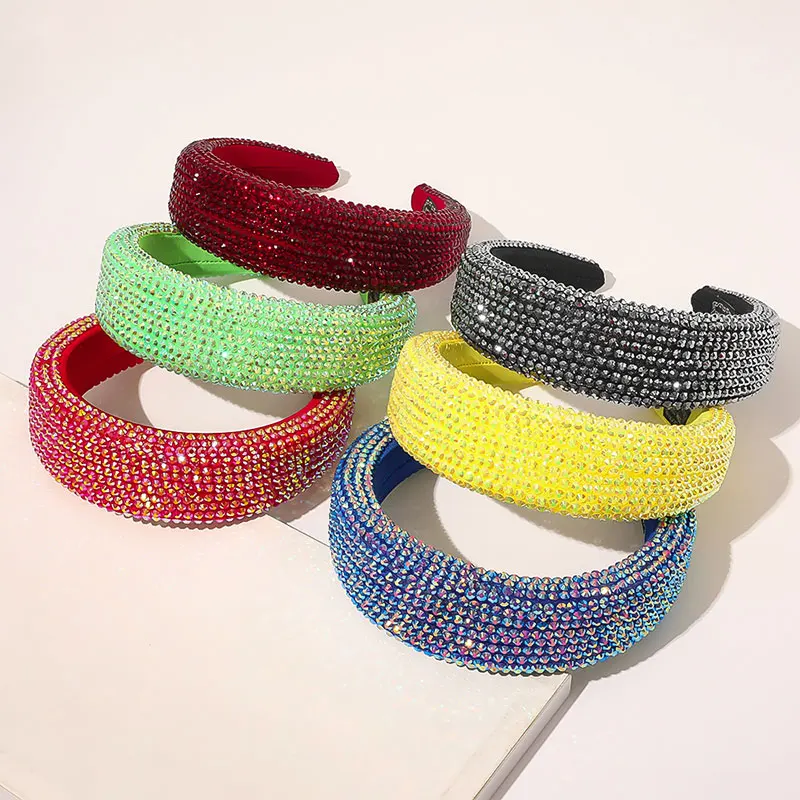 

Shiny Full Rhinestone Hair Hoop Fashion Sponge Head Hoop Wide-Brimmed Headabnds For Women Girls Hair Accessories Headwear 2021