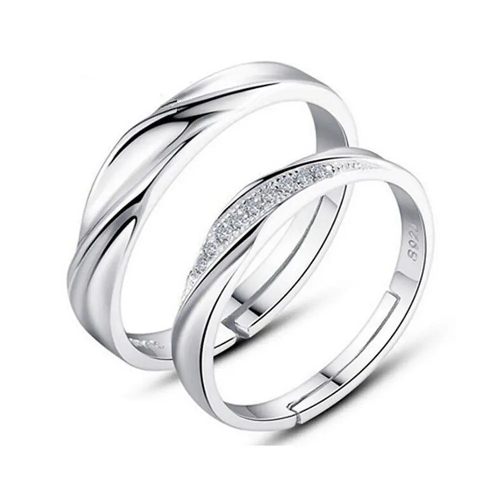 

Personalized Simple Couple Ring Copper Rhinestones Wedding Engagement Rings Curve Ring Jewelry Gift