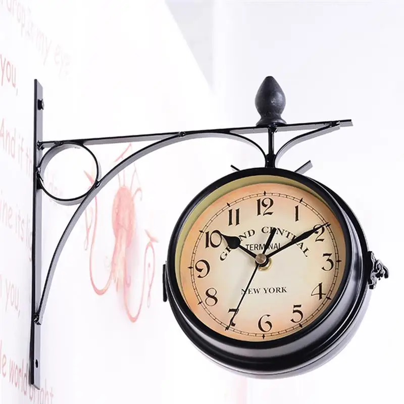 

Retro Double Side Rotating Wall Clock Metal Hanging Clock Outdoor /Home/Garden Decor European Clock Gift Wall Mounted+Bracket