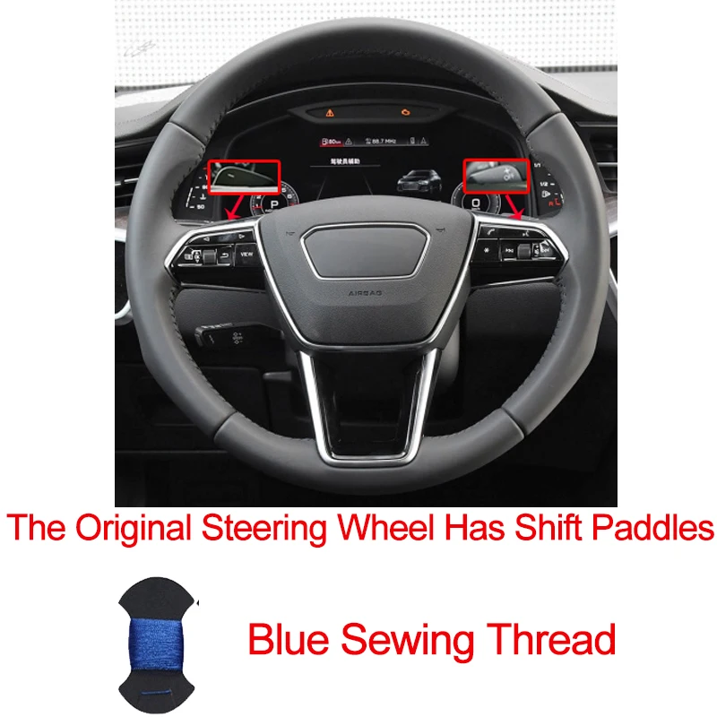 Shift paddle Blue Ручной пошив чехол рулевого колеса автомобиля оплетка Топ коровья кожа для Audi A6(C8) Avant Allroad- A7(K8)- S7 - Название цвета: Shift paddle Blue