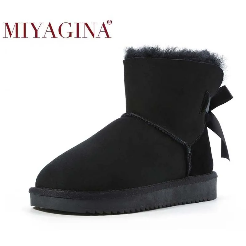 

Top Quality 100% Sheepskin Leather Snow Boots Winter Natural Fur Waterproof Shoes for Women Real Wool Fashion Mujer Botas