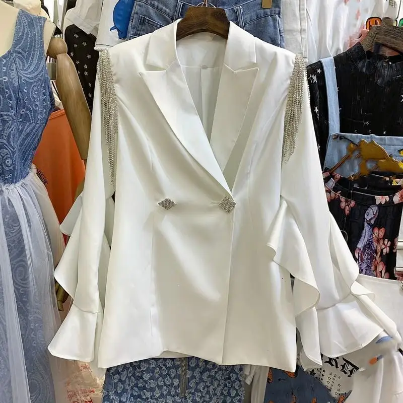 Новинка 2019 Осенний элегантный блейзер с разрезом однотонный Блейзер со стразами