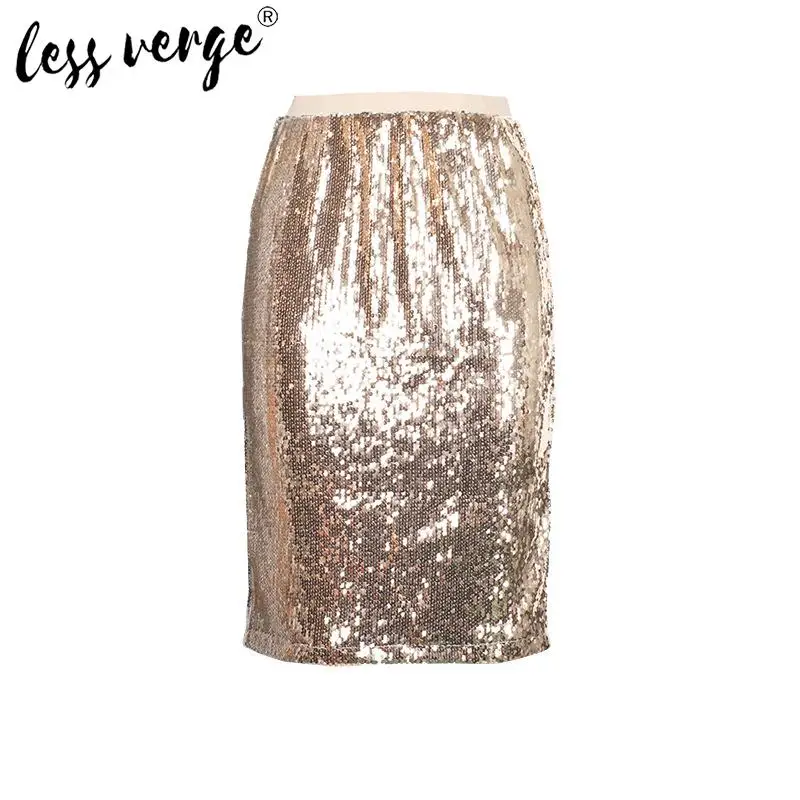 

Lessverge Sequin Skirt Bodycon Midi Spring Summer Women Sexy Club Wear High Waist Lady Casual Gold Black Red Long Party Skirts