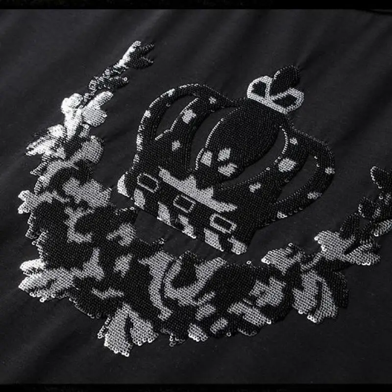 

100% Cotton Black Mens T-shirts Luxury Embroidery Round Collar Short Sleeve Man T-shirts Plus Size 5xl Slim Male Tee