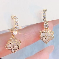 ydl micro inlaid zircon earrings geometry hollow out four leaf clover sweet temperament all match luxury fine jewelry pendant