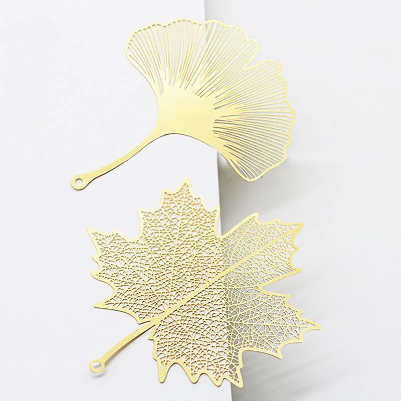 

4 Pcs Metal Bookmark Chinese Style Creative Leaf Vein Rose Gold Hollow Maple Leaf Fringed Apricot Leaf Bookmark Stationery Gifts