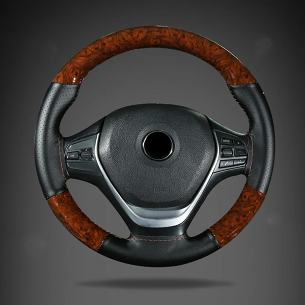 

Car Steering Wheel Cover Peach Wood DIY Car Truck Leather Steering Wheel Cover With Thread And Needle Tool Set