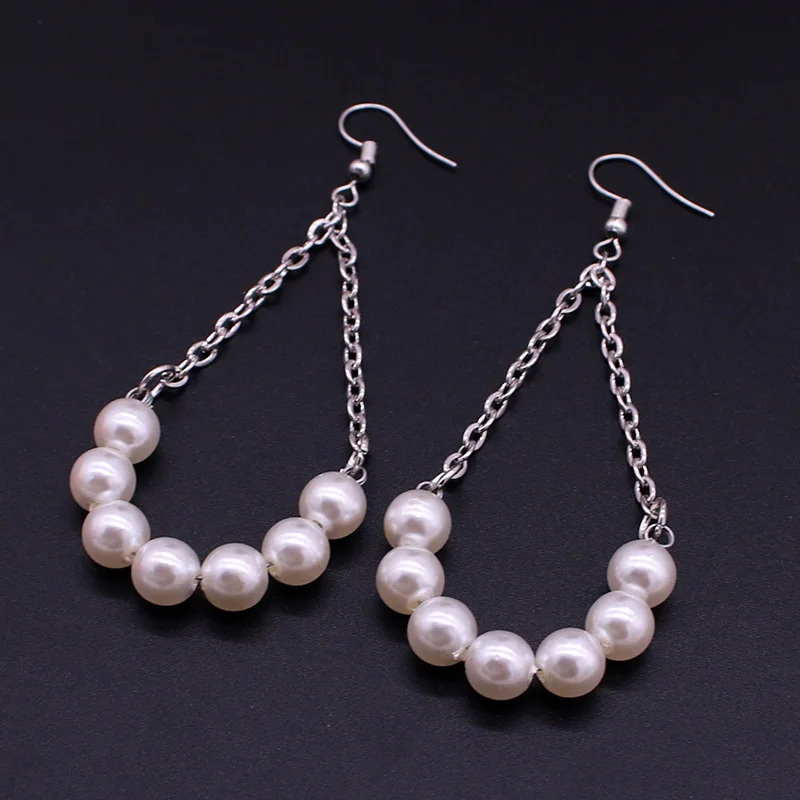 

Fashion Long Pearl Earrings Simple Chain Handmade Beaded 8mm Imitation Pearl Women's Earrings Charm Party Ear Hook Jewelry
