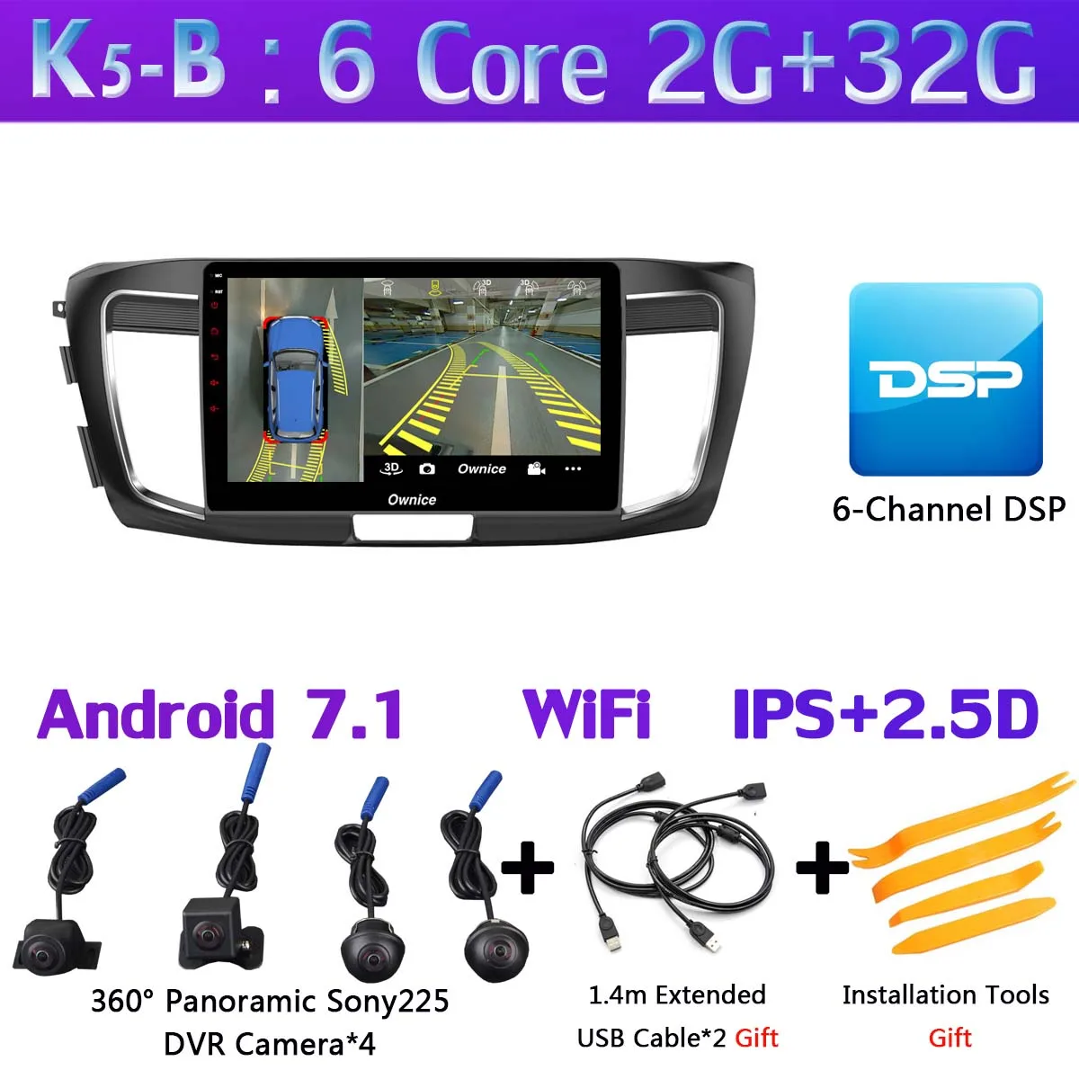K5-B 360 ° камера 4G SIM 8 ядерный Android 9,0 4G+ 64G gps радио CarPlay SPDIF DSP Автомобильный плеер для Honda Accord 9 - Цвет: K5-B