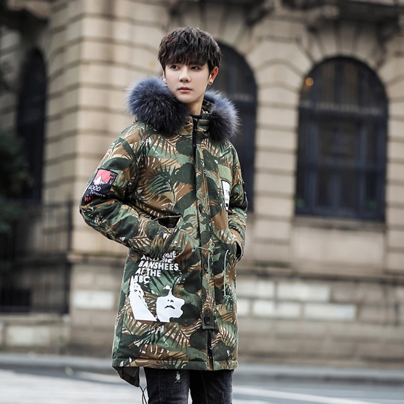 Winter mens jacket medium and long style camouflage color  extra-thick white duck down jacket warm coats