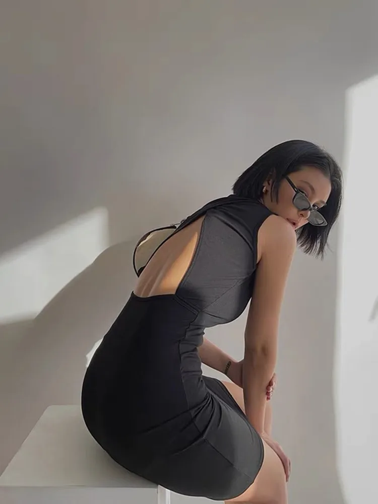 

Летнее черное платье с вырезом на спине, облегающее мини-платье без рукавов 1920-х годов, эстетичная одежда, плотные короткие платья Y2k