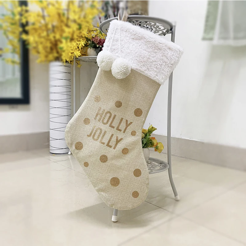 

Christmas Stocking Gift Bag 20pcs/lot Personalized Bronzing Linen Stockings New Year Decor Socks Party Decoration Child Toy Bags