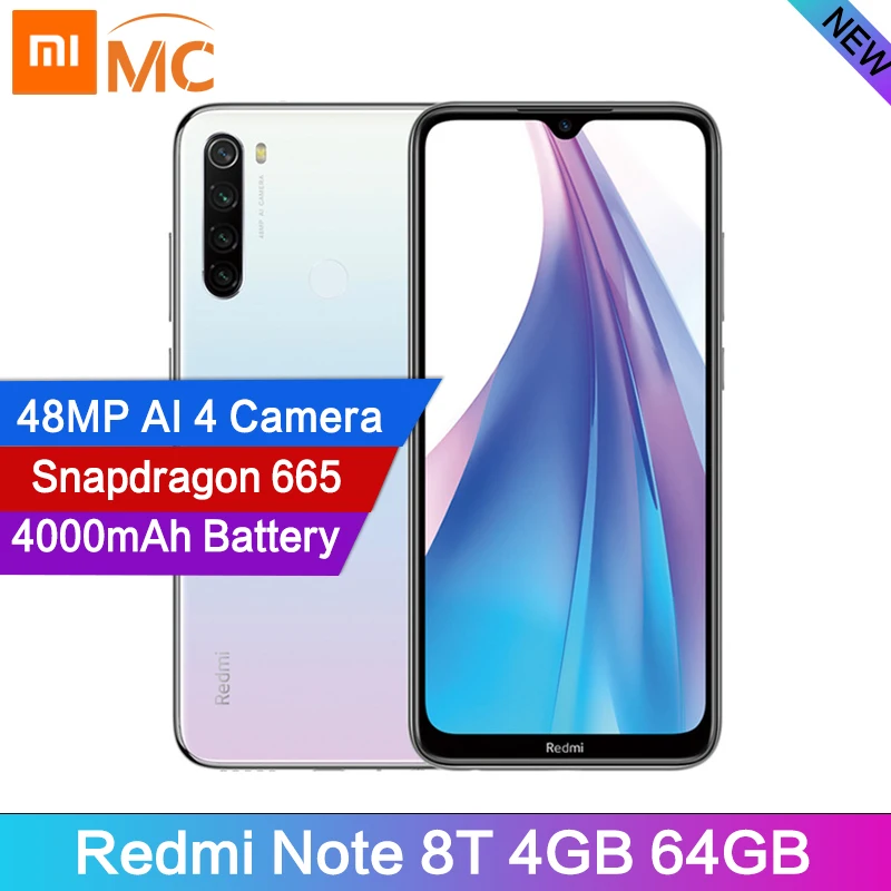 Глобальная версия Redmi Note 8 T 4 Гб ОЗУ 64 ГБ Восьмиядерный процессор Snapdragon 665 дисплей 6
