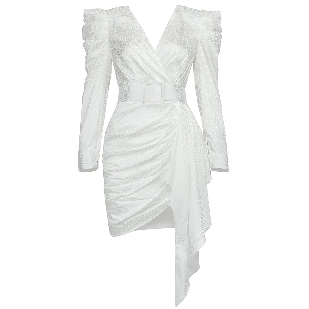 

New Summer White Long Sleeve For Women Sexy Deep V Neck Mini Celebrity Evening Runway Club Party Ladies Dresses