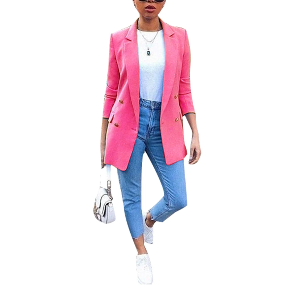 

Womens Ladies Solid Turn Collar Plus Size Autumn Fashion Office Lady Solid Color Blazer Long Sleeve Suit Jacket New Chic