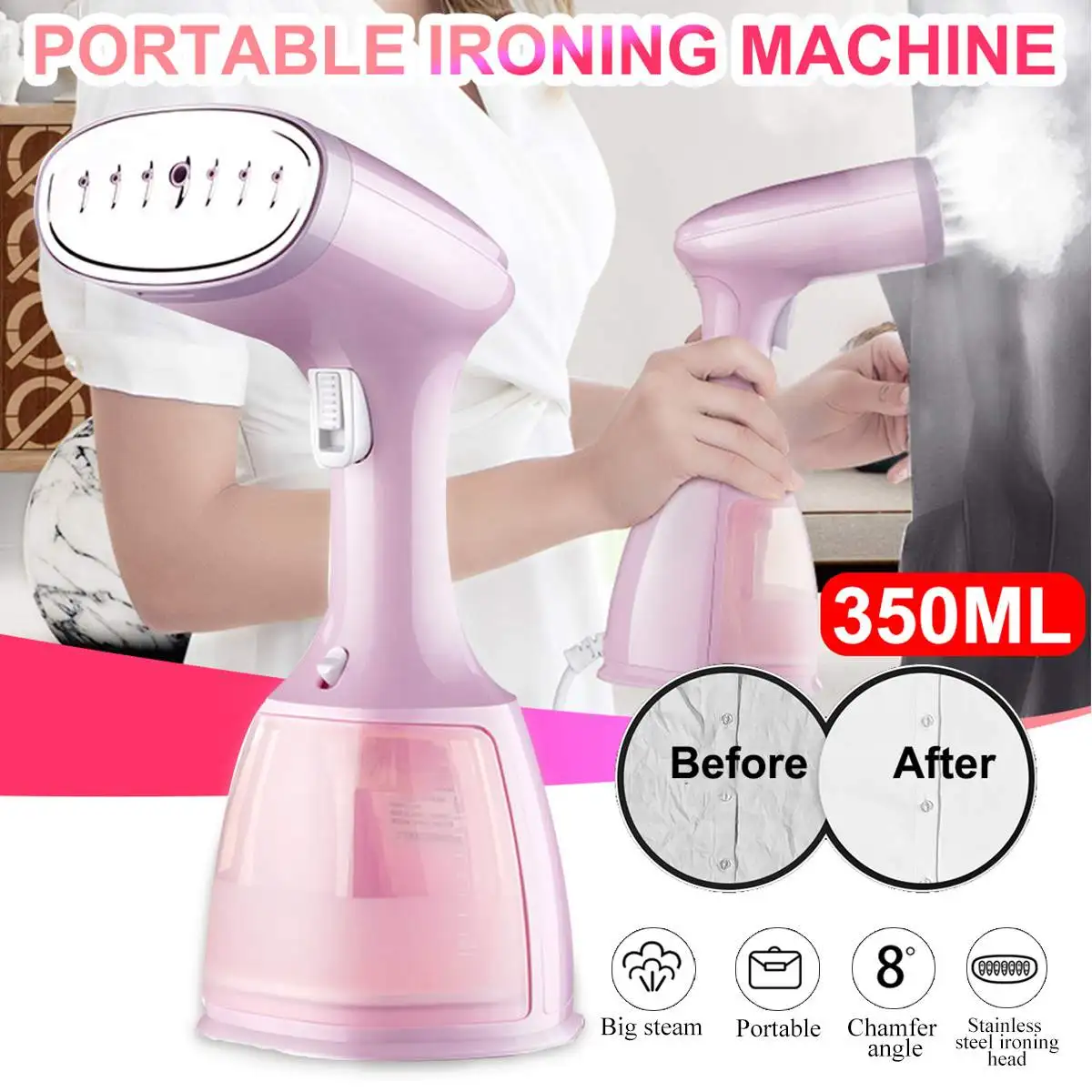 

Warmtoo 1500W 350ml Steam Iron Garment Steamer Handheld Fabric Travel Vertical Mini Portable Home Travelling Clothes Ironing