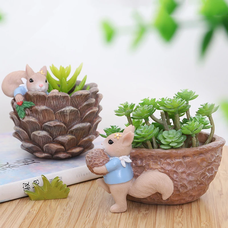 Домашний декор веселый сад мультфильм белка и орех Сад Смола мясистые цветы