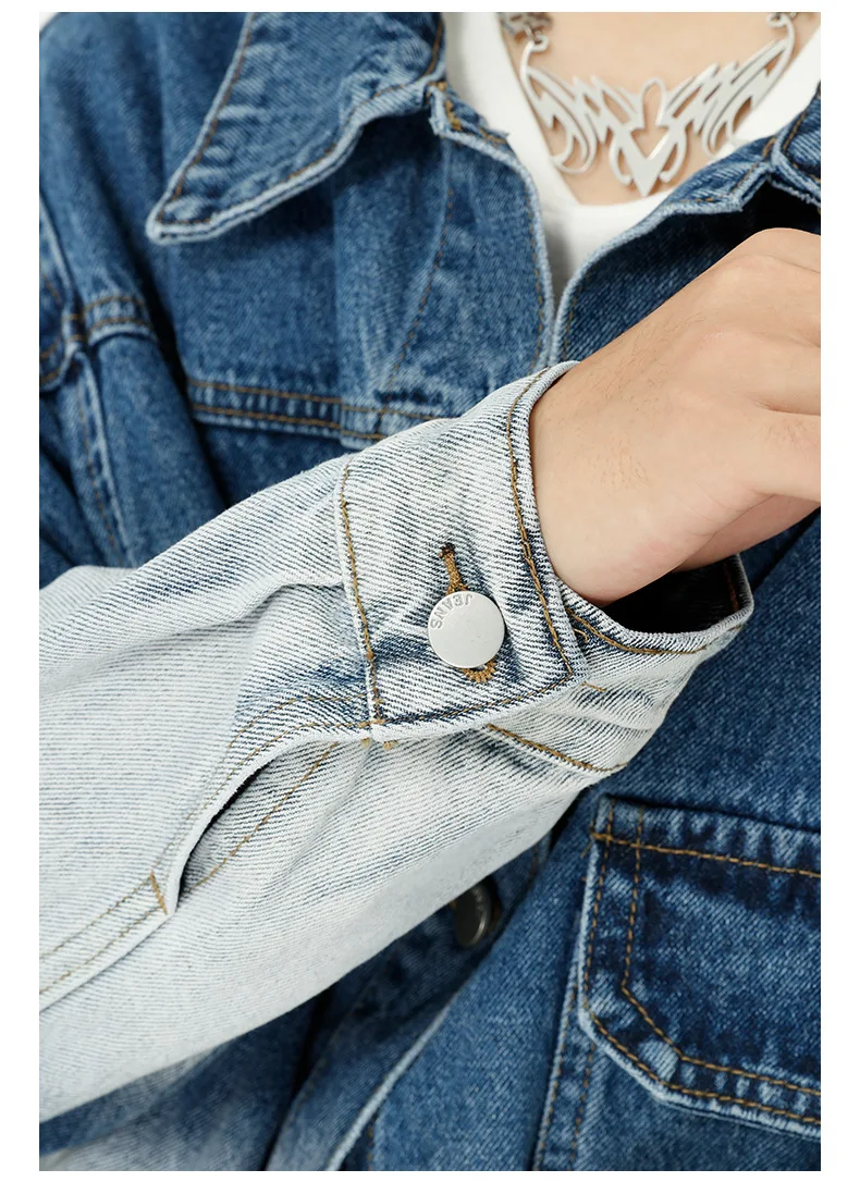 

Male Women Streetwear Fashion Hip Hop Loose Jeans Coat Outerwear Men Autumn New Gradient Causal Denim Jacket Overcoat