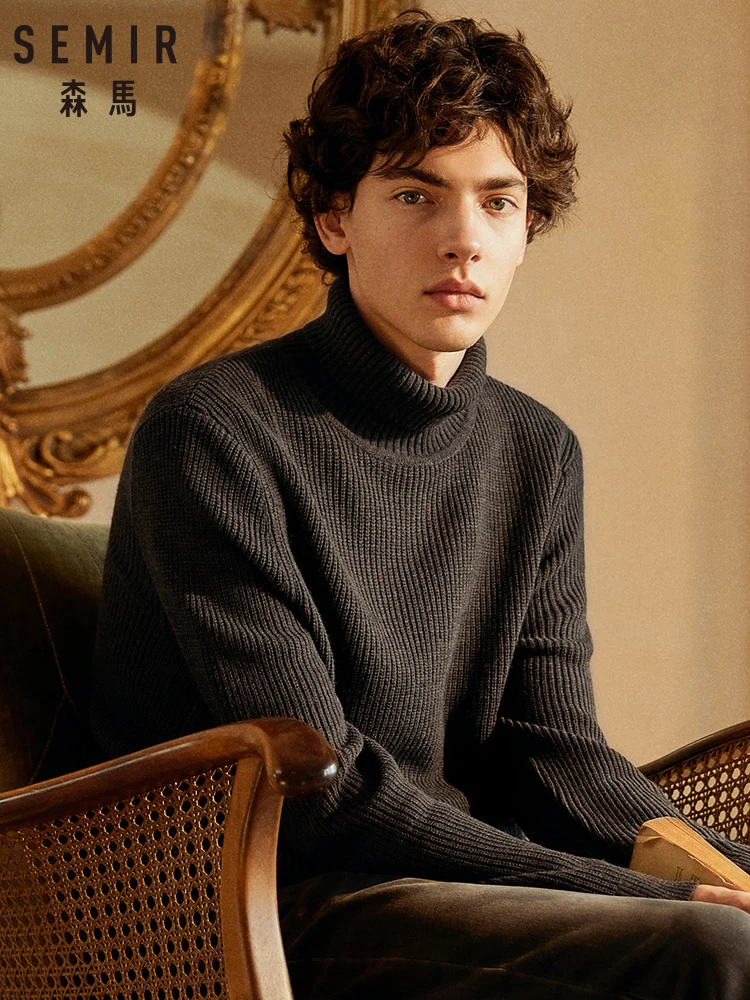 Свитер SEMIR мужской с высоким воротником черная теплая линия свободный ветер