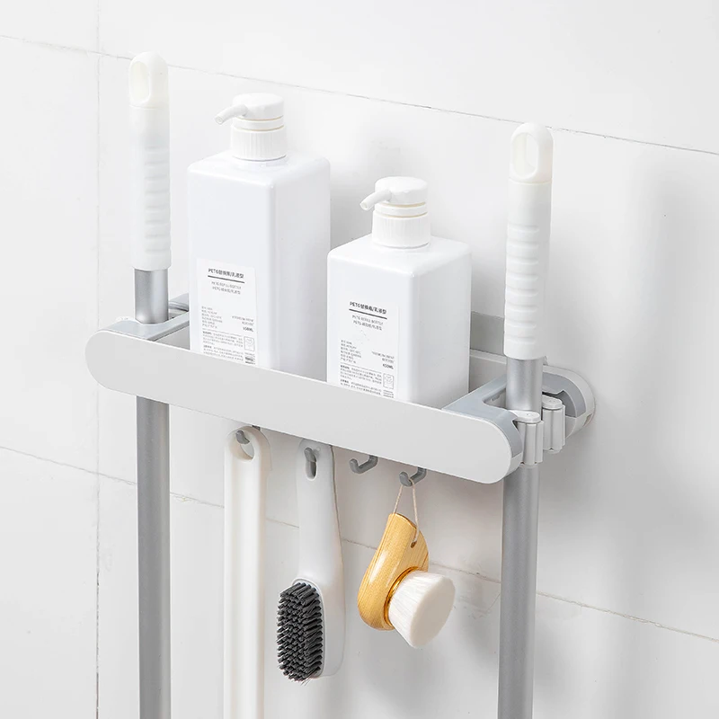 

Wall Mounted Dispenser Storage Rack Shelf Mop Holder Broom Hanger Hook Organizer Rangement Bathroom Toilet Set Accessories