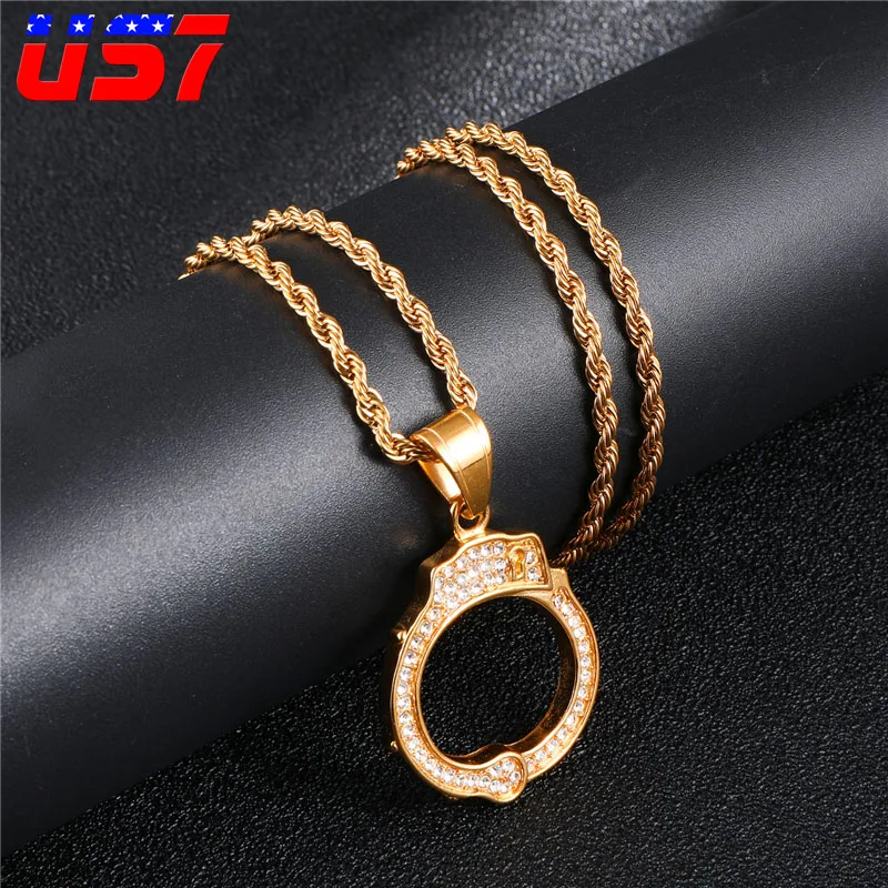US7 ледяной наручники форма кулон из нержавеющей стали микро проложить Полный