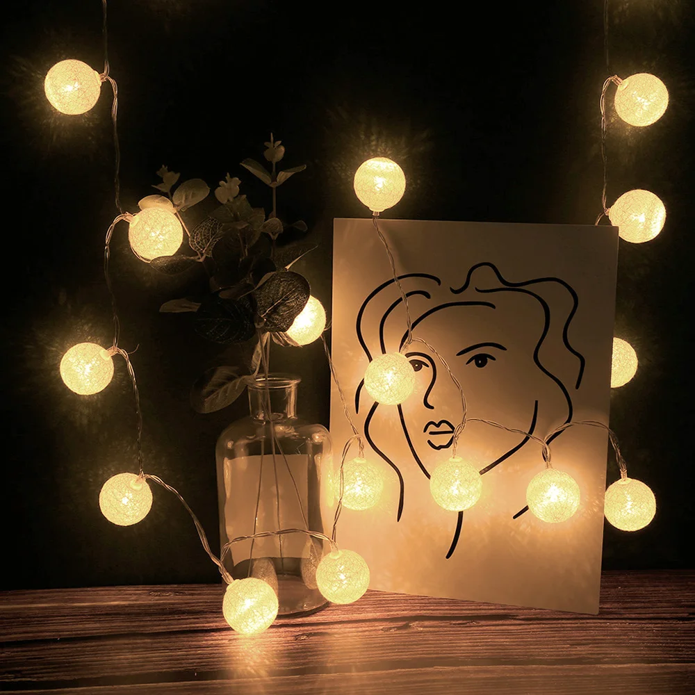 Гирлянда из хлопковых шариков светодиодная Праздничная гирлянда украшение для