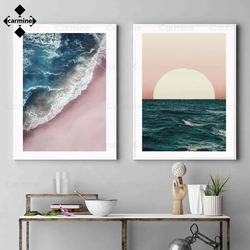 

Sunset Seascape Canvas Painting Beach Blue Sea Wall Pictures Nordic Wall Art Poster and Print for Home Room Decoration Frameless