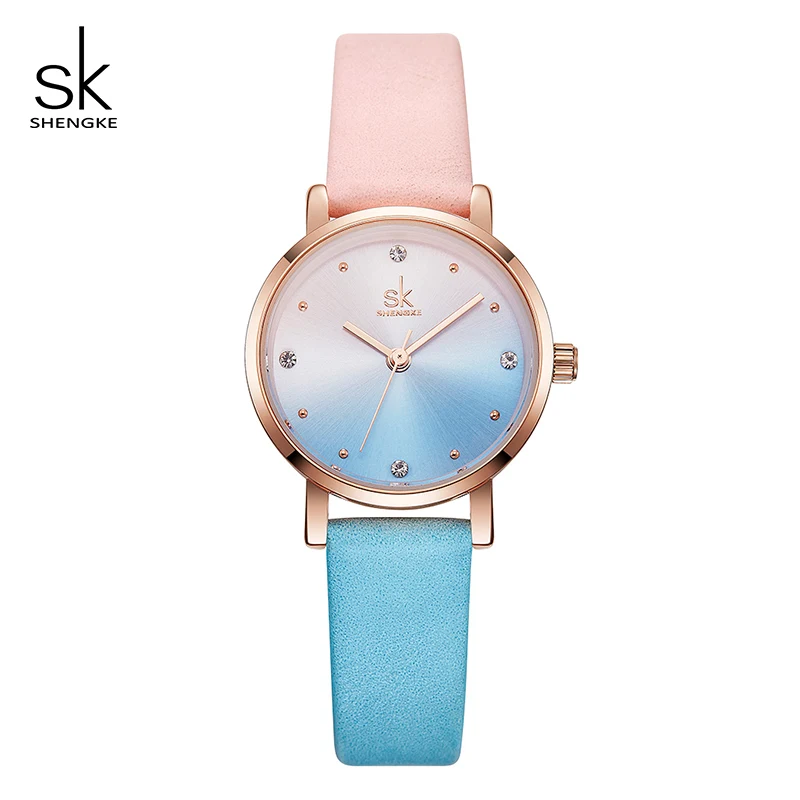 Shengke Creative Color Leather Watches Women Ladies Quartz Watch Relogio Feminino 2019 SK Wrist Montre Femme #K8029 | Наручные часы