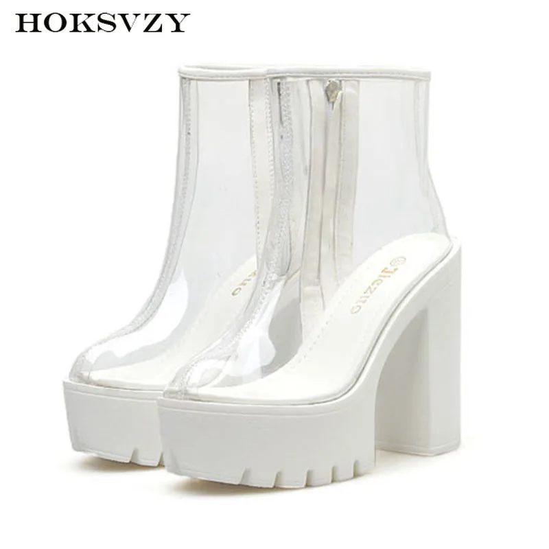 Фото HOKSVZY/Женские Прозрачные ботинки белые водонепроницаемые на платформе с толстым