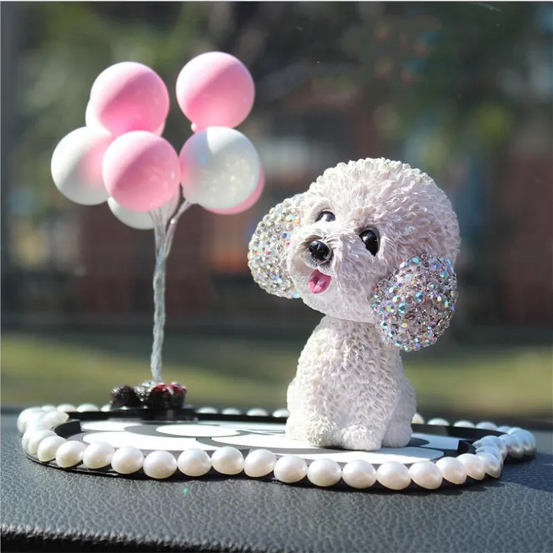 

Car Decorations Shaking Head Cartoon Dog Cute Teddy Diamond Car Interior Decoration Resin Car Ornament Gift