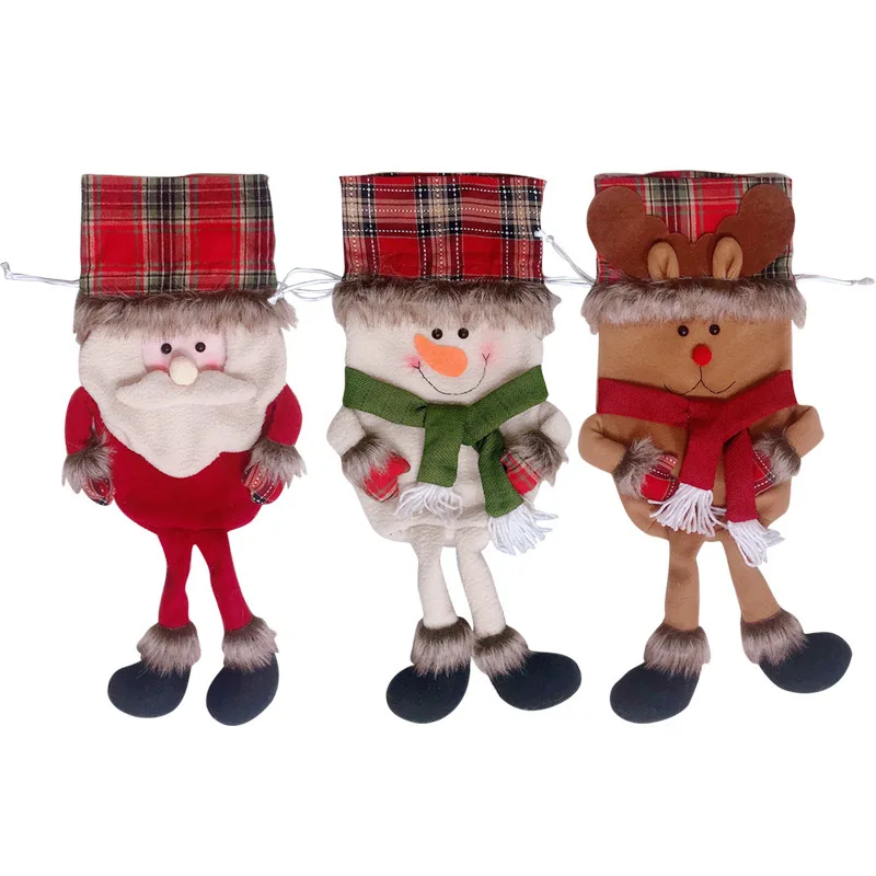 

New Fabric 18*50cm Christmas Drawstring Gift Bag Christmas Decorations Candy Gift Bag Santa Claus Elk Snowman Gift Bag Plush Toy
