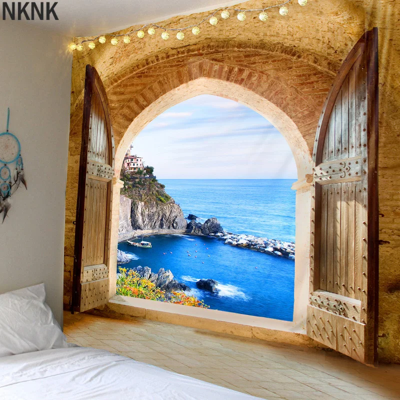 

Beautiful Sea View Print Wall Hippie Tapestry Polyester Fabric Home Decor Wall Rug Carpets Hanging Big Couch Blanket