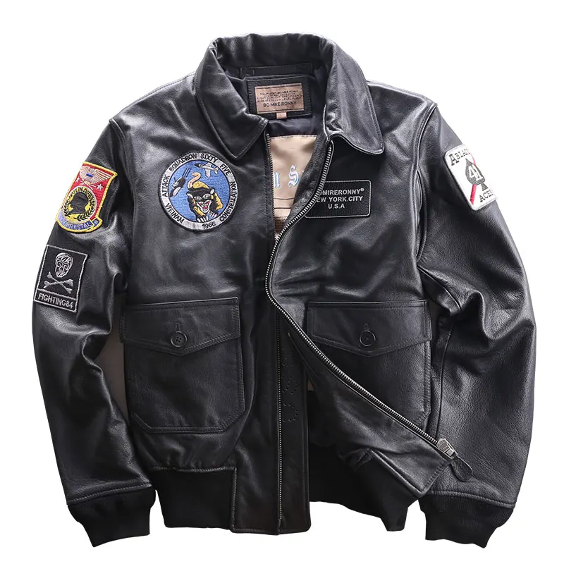 Мужская куртка-бомбер Air из натуральной воловьей кожи короткая байкерская куртка