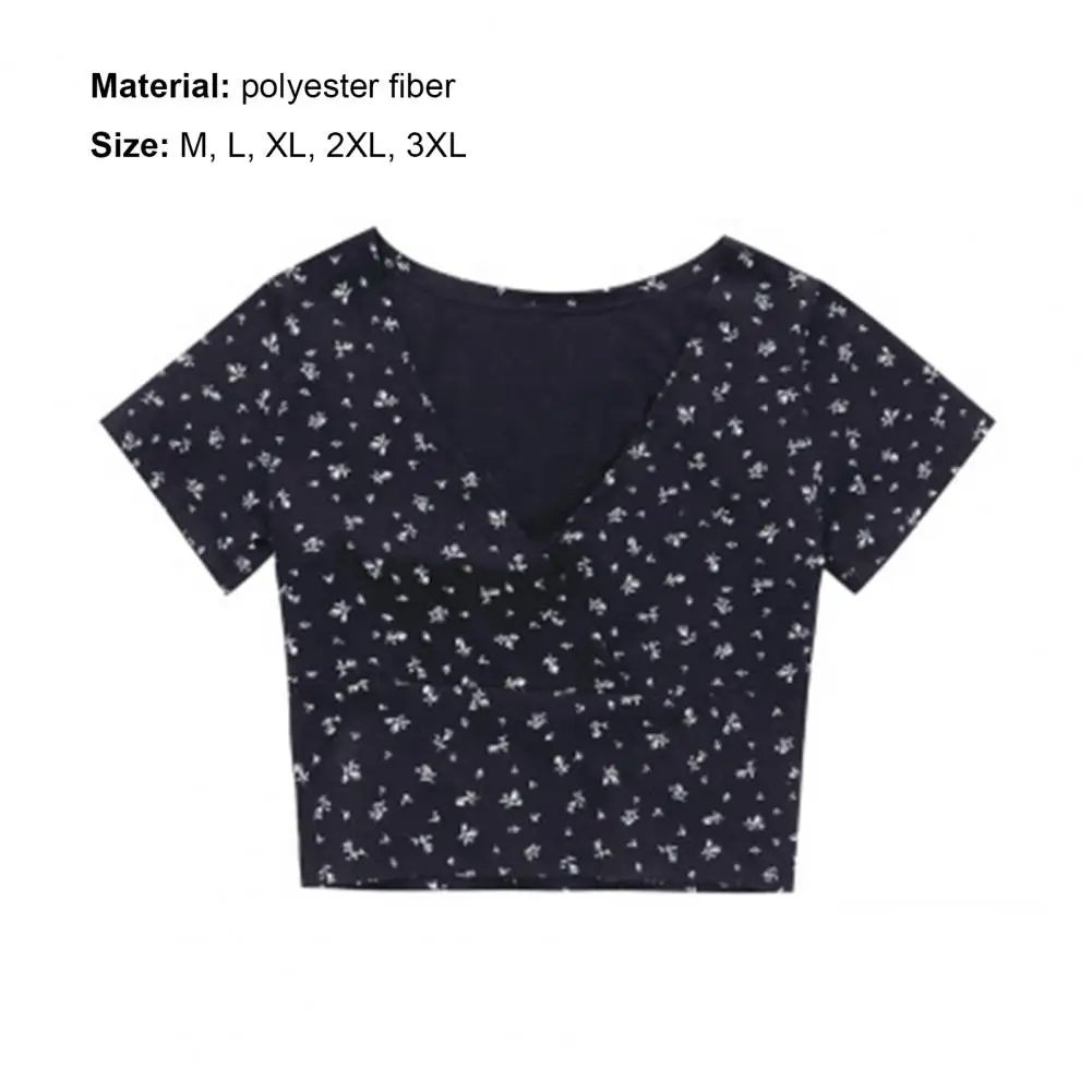 

V-neck sexy T-shirt Women Summer Floral Print Short-sleeved waist tight-fitting summer party top streetwear vetement femme 2021