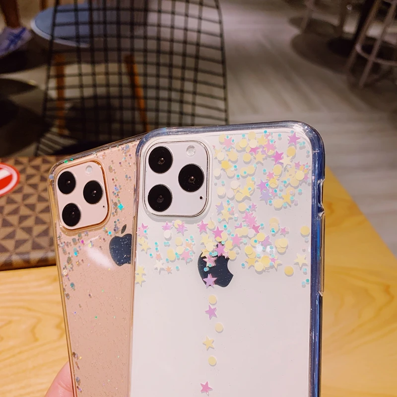 Для iPhone 6 6s 7 8 Plus 10 X XS XR 11 Pro Max Bling блестящая Звезда в горошек блестки мягкий
