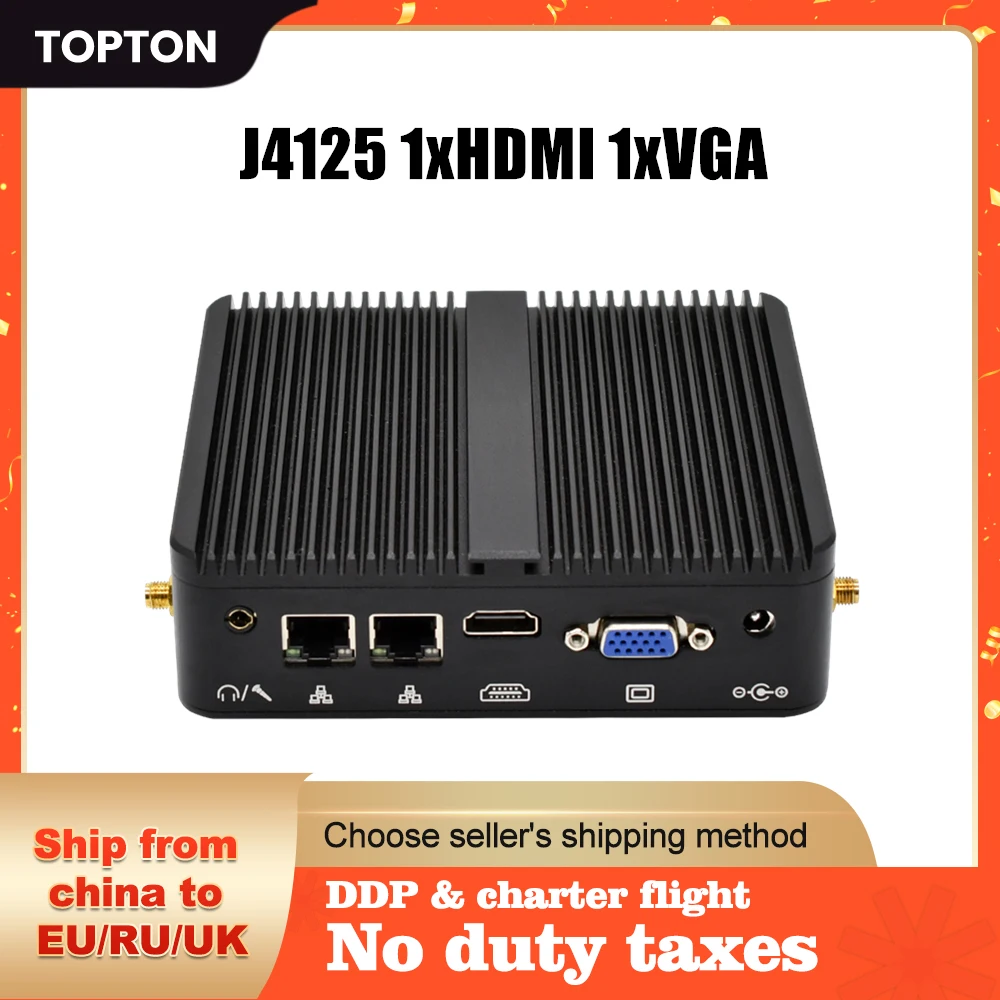 Fanless Mini PC Intel Celeron J4125 Quad Core DDR4 M.2 SSD Industrial Compact Computer Dual LAN 2COM 4K HD Windows 10 WiFi