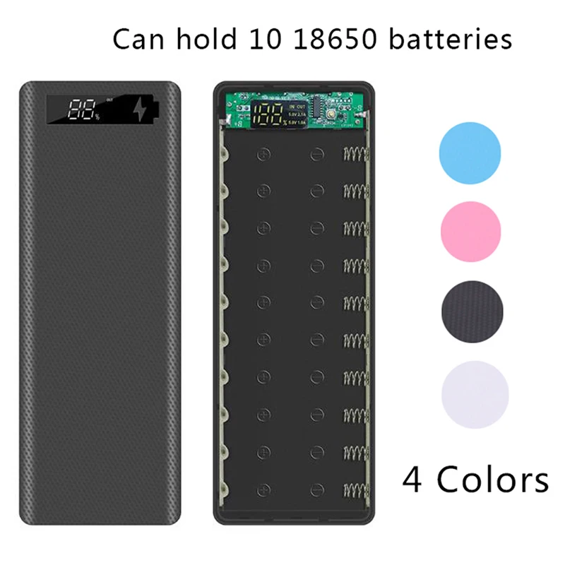 

10*18650 Power Bank Case Dual USB With Digital Display Screen Mobile Phone Charger DIY Shell 18650 battery Holder Charging Box