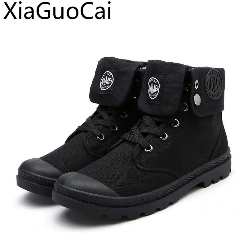 

Autumn and Winter New Men's Casual Boots Round Toe Lace Up Solid Male Flat Canvas Ankle Boots Retro Martin Boots for Mens
