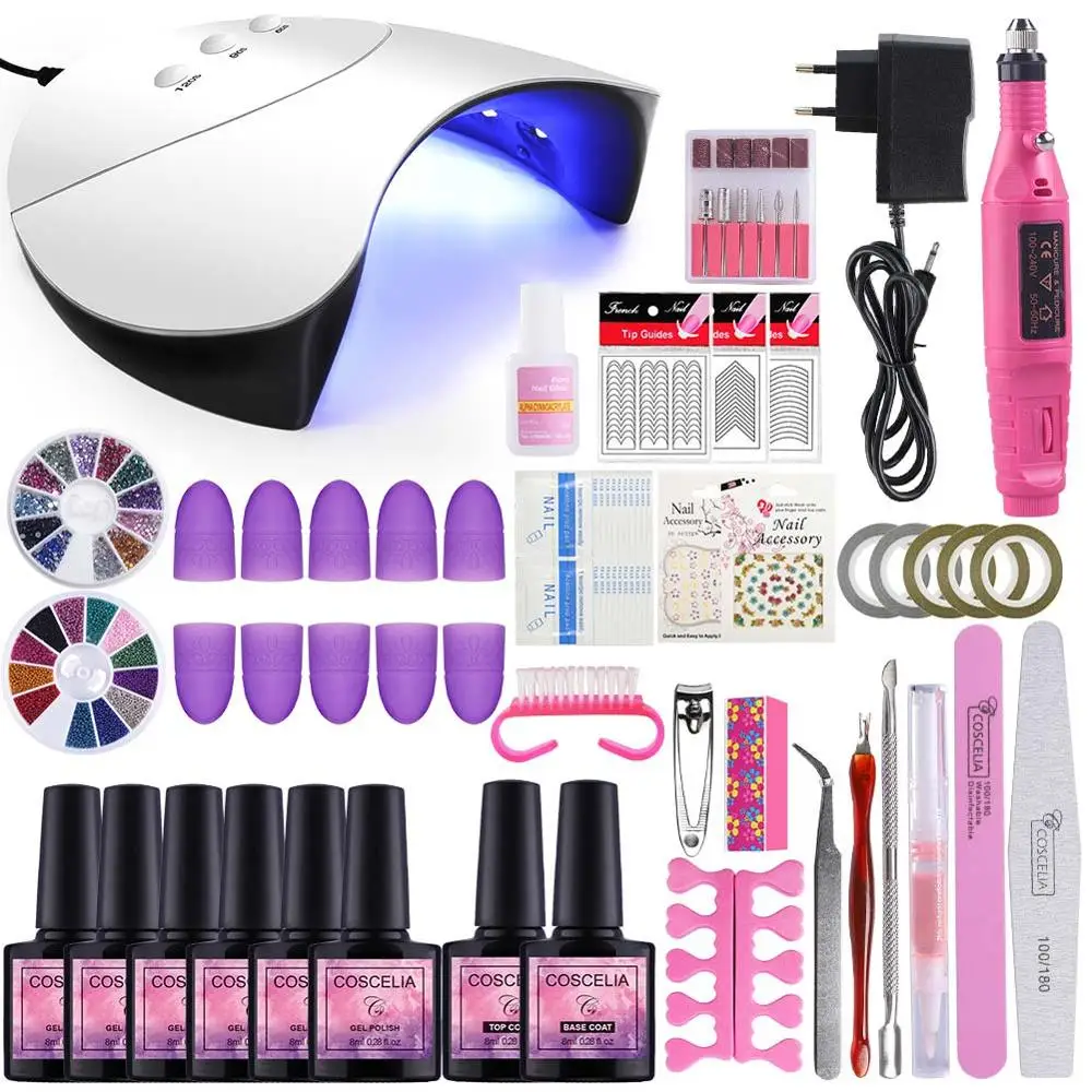 Choose 6 color set COSCELIA полный Маникюрный набор Комплект гель-лаков для ногтей 36 Вт УФ светодиодный светильник для лак для нейл-арта электрическая дрель машина резак для маникюра - Цвет: Choose 6 color set