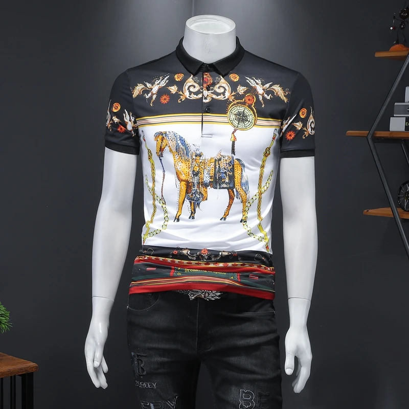 

Nice Top Quality Men's Polos Shirts Cotton Horse Pattern EU Brand Designer Shirts for Men Short Sleeve Male clothing E0340