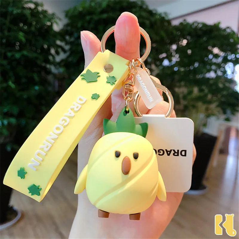 

Korea Lovely Cute Fruit Key Chain Pvc Drop Glue Doll Bag Pendant Couple Small Gifts Wholesale Keychains Durian Pineapple Keyring