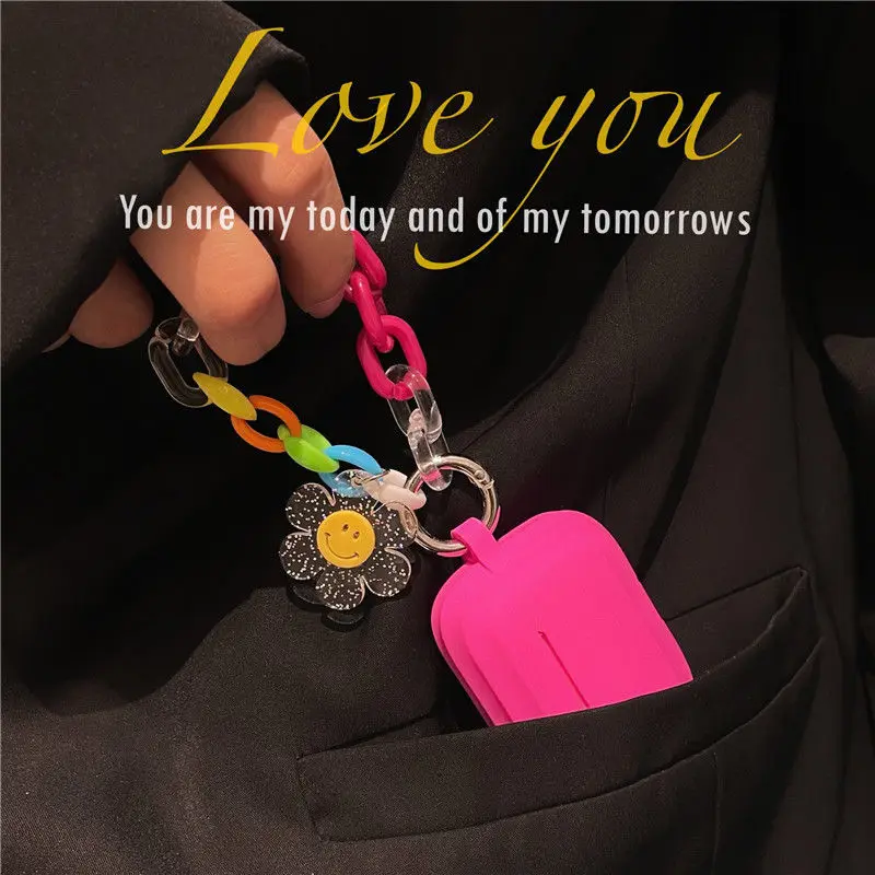 

2021 New Fashion Trend Acrylic Chain Heronsbill Key Chain for Woman Pink Stitching Color Key Chain Jewelry Wholesale