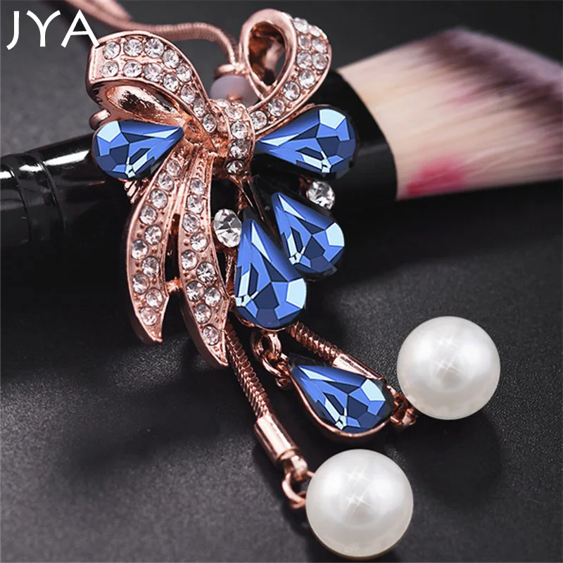 Cpop модное ожерелье для женщин Капля воды синий кристалл горный хрусталь Бант